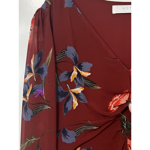 ASTR Mauve Floral High Low Ruched Front Midi Dress Size Medium - Picture 14 of 14